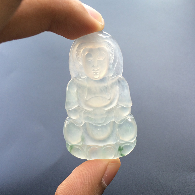 (超值推荐)冰种略飘花观音挂件（一对）