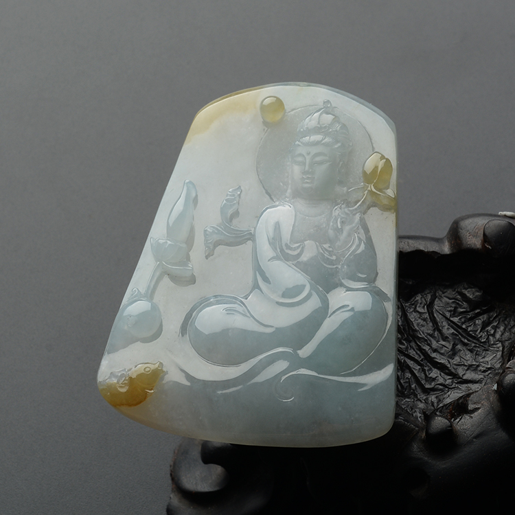 (超值推荐)糯冰种晴水黄翡净瓶观音挂件