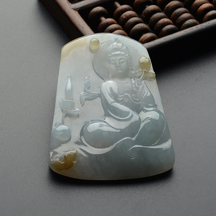 (超值推荐)糯冰种晴水黄翡净瓶观音挂件