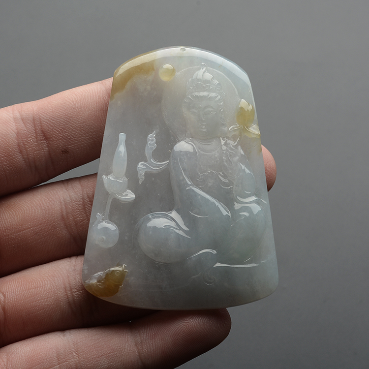 (超值推荐)糯冰种晴水黄翡净瓶观音挂件
