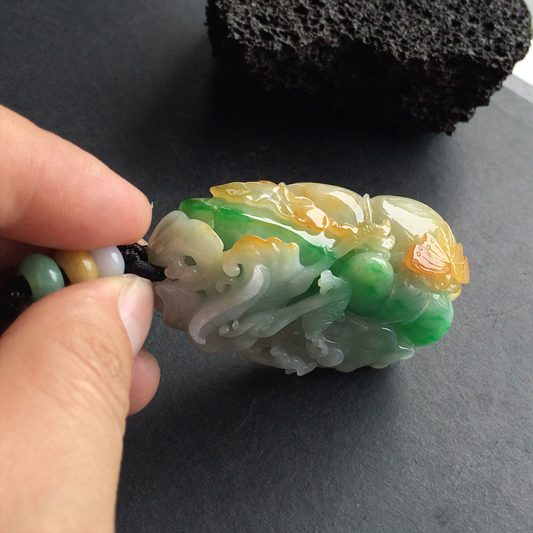 （超值推荐）糯冰种黄加绿一路连科挂件