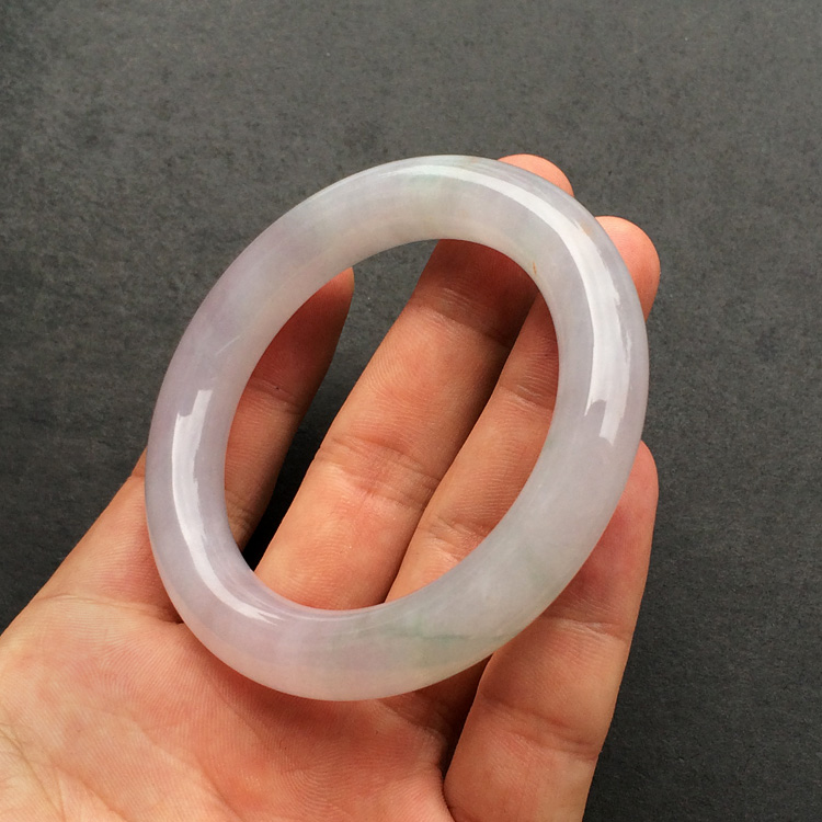 (超值推荐)糯冰种淡紫罗兰带黄翡圆条手镯(53.6mm)