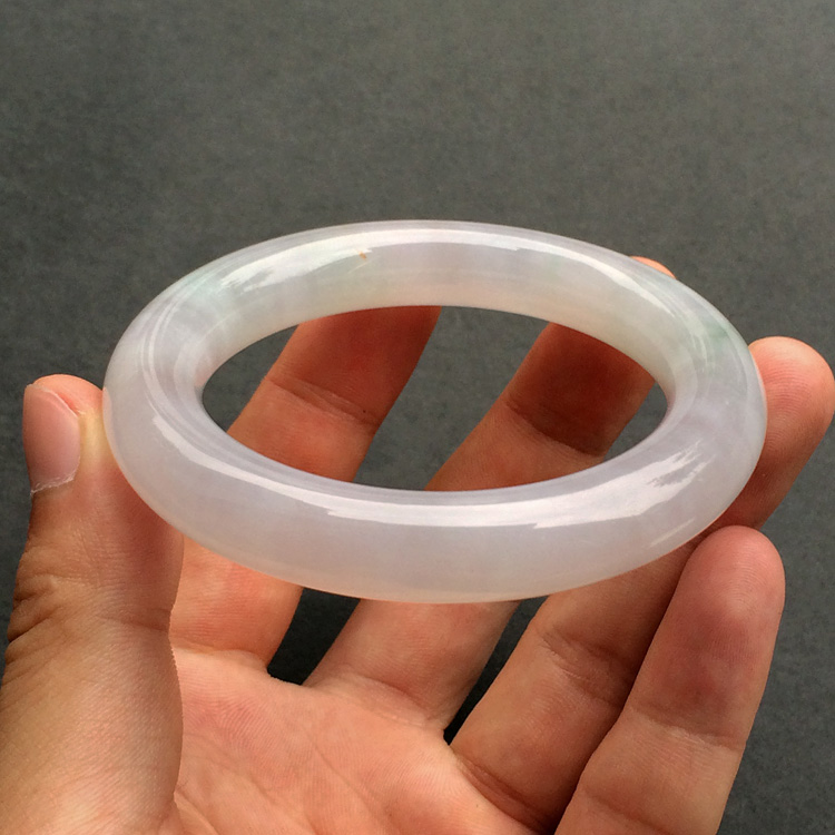 (超值推荐)糯冰种淡紫罗兰带黄翡圆条手镯(53.6mm)