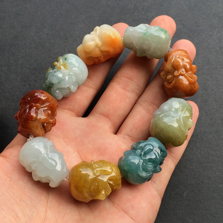 糯冰种三彩罗汉头手链