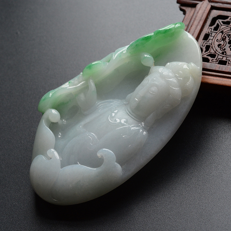 (超值推荐)糯冰种略飘翠莲花观音挂件