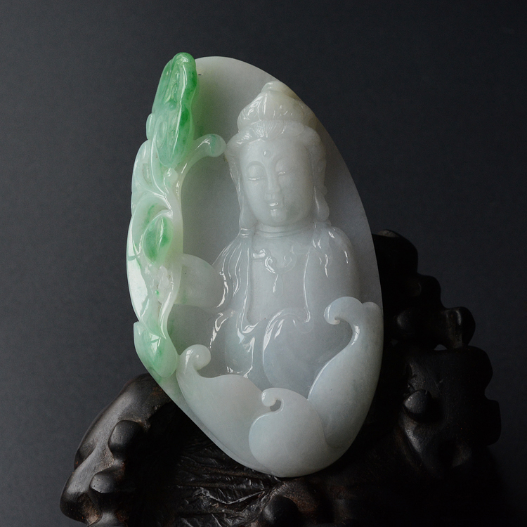 (超值推荐)糯冰种略飘翠莲花观音挂件