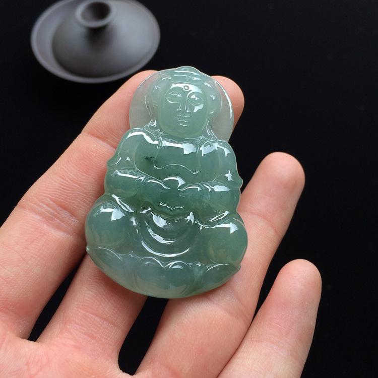 (超值推荐)糯冰种晴水飘花观音挂件