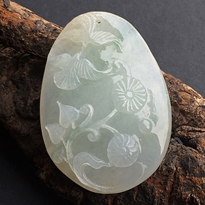 糯冰种晴水略飘花比翼双飞挂件