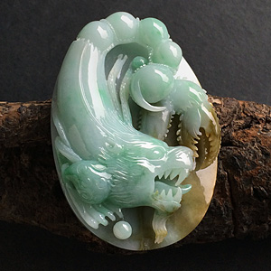 糯冰种晴水褐黄翡和谐挂件
