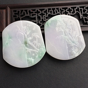 糯冰种淡春带彩节节高挂件（一对走）