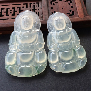 (超值推荐)冰种略飘花观音挂件（一对）