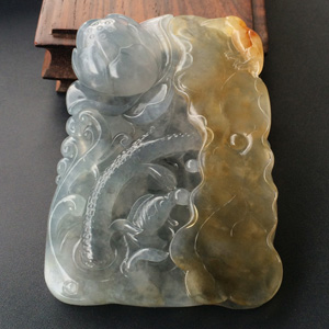 （超值推荐）冰种墨色黄翡一品清廉挂件
