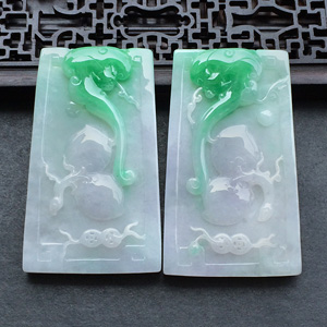 (超值推荐)糯冰种淡春带彩福寿如意挂件(一对走)