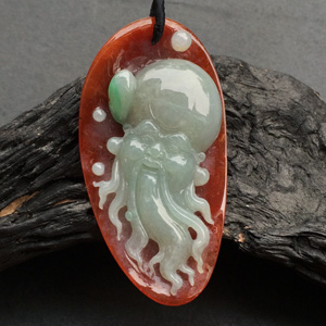 糯冰种褐黄翡略飘翠寿星挂件