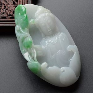 (超值推荐)糯冰种略飘翠莲花观音挂件