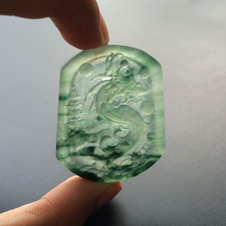 (超值推荐)冰种飘花龙牌挂件(一对)