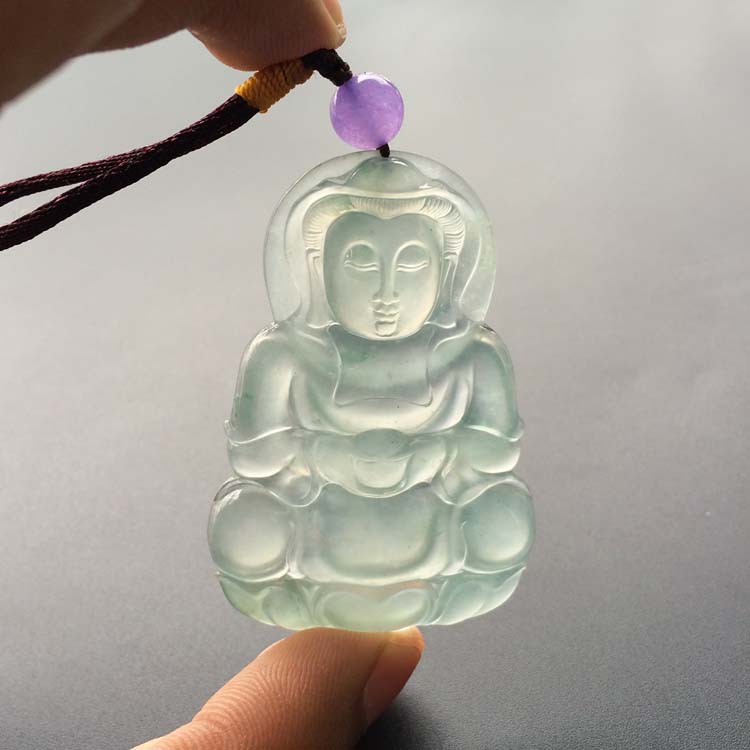 (超值推荐)冰种晴水略飘花观音挂件
