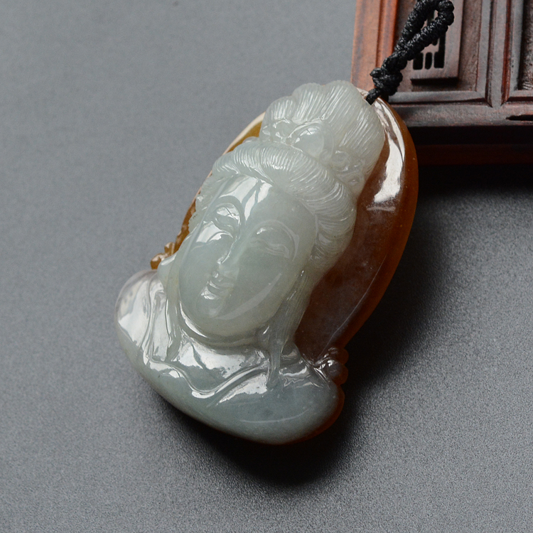 (超值推荐)糯冰种褐黄翡晴水观音挂件