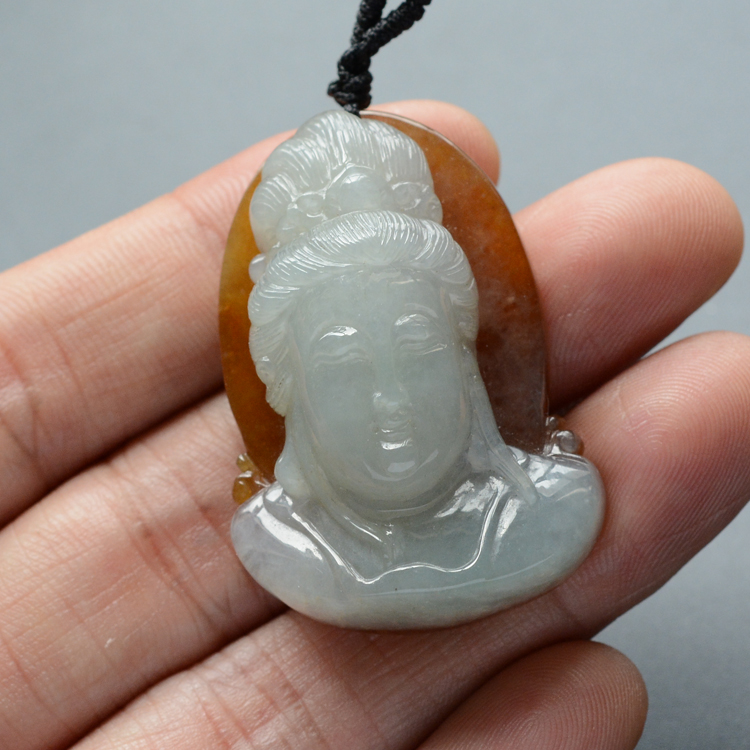 (超值推荐)糯冰种褐黄翡晴水观音挂件