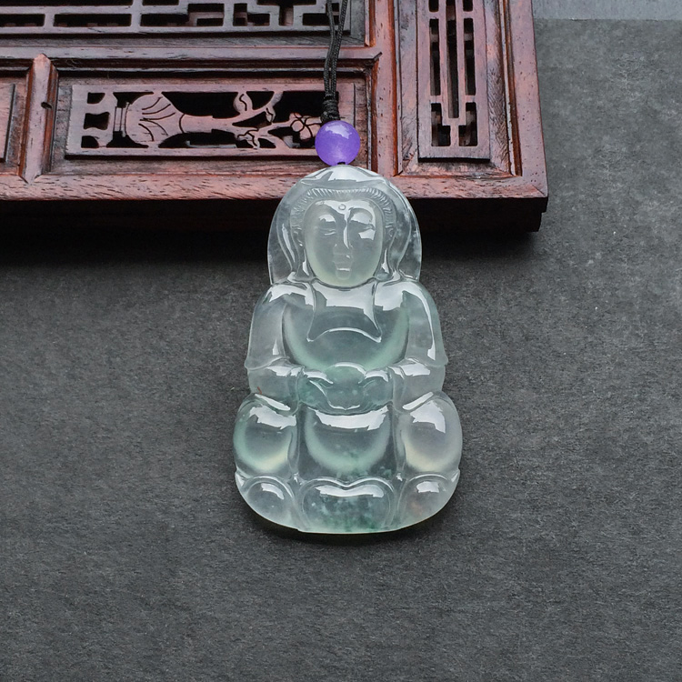 冰种飘花观音挂件