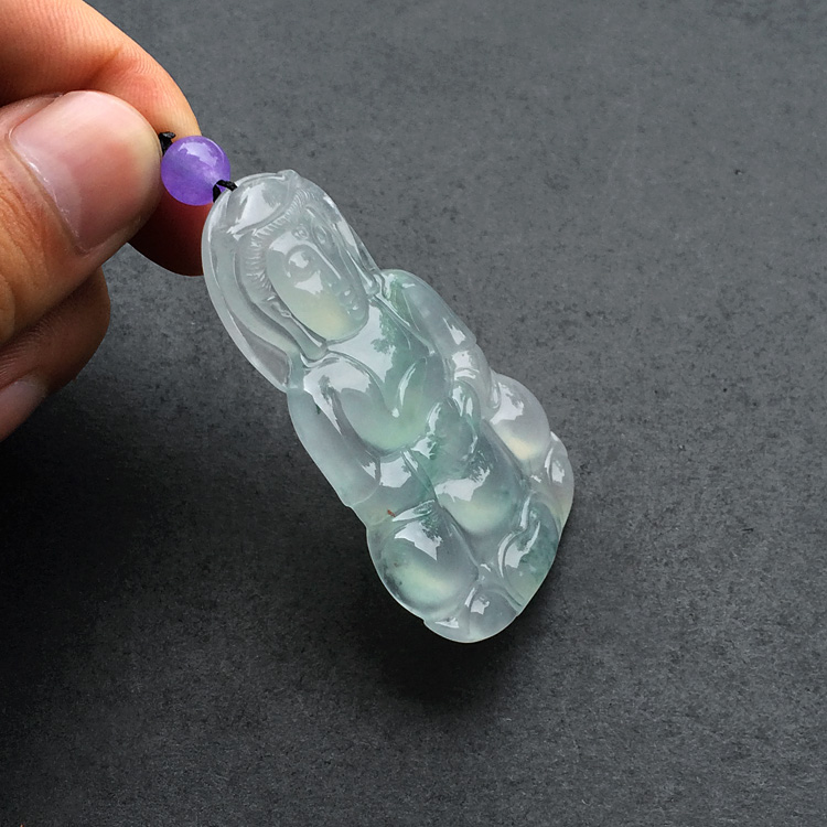 冰种飘花观音挂件
