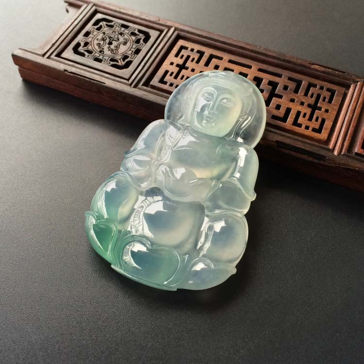 (超值推荐)冰种晴水略飘花观音挂件