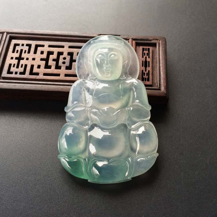(超值推荐)冰种晴水略飘花观音挂件
