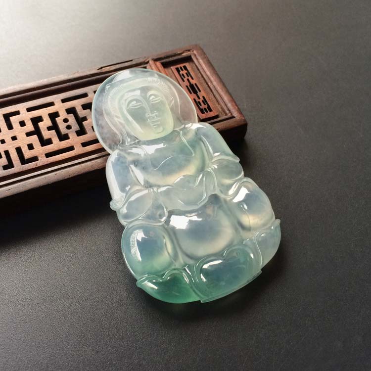 (超值推荐)冰种晴水略飘花观音挂件