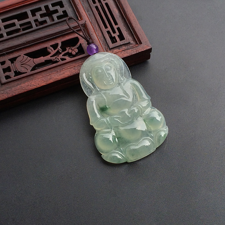 冰种飘花观音挂件