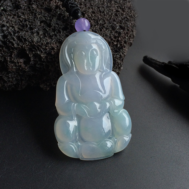 糯冰种晴水带淡紫罗兰观音挂件