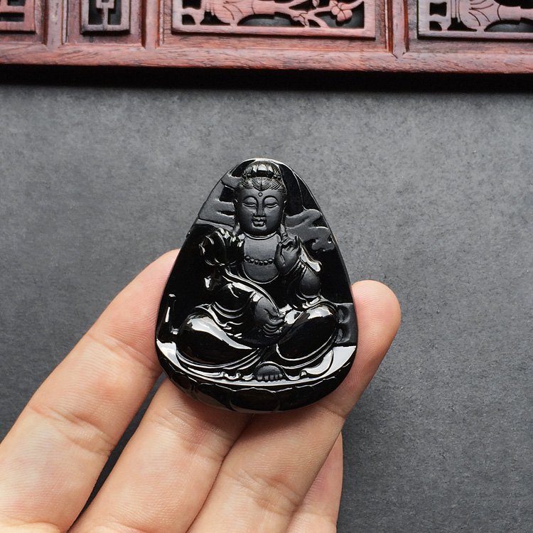 冰种墨翠大势至菩萨挂件