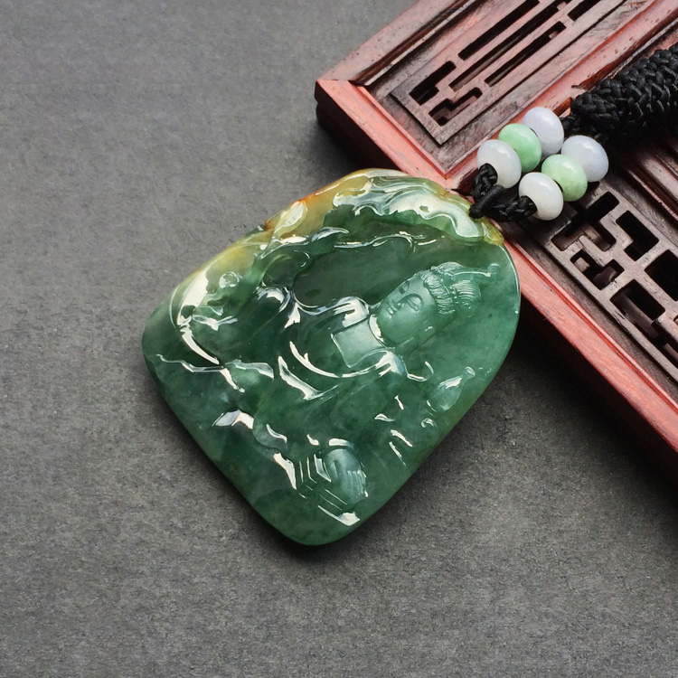 糯冰种飘花带褐黄翡观音