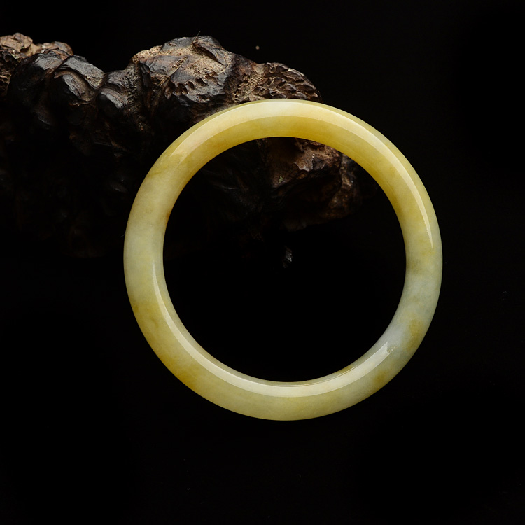糯冰种黄翡圆条手镯(56mm)