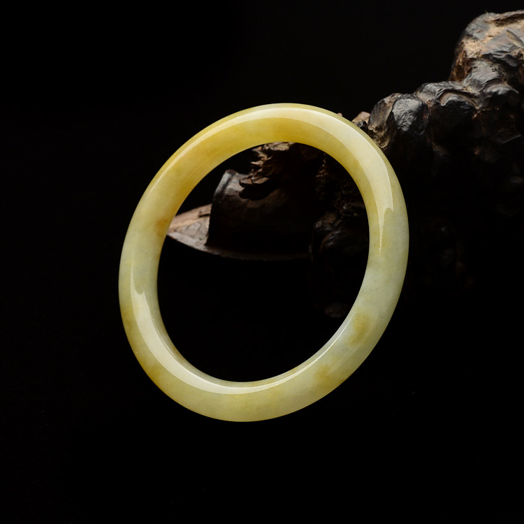 糯冰种黄翡圆条手镯(56mm)