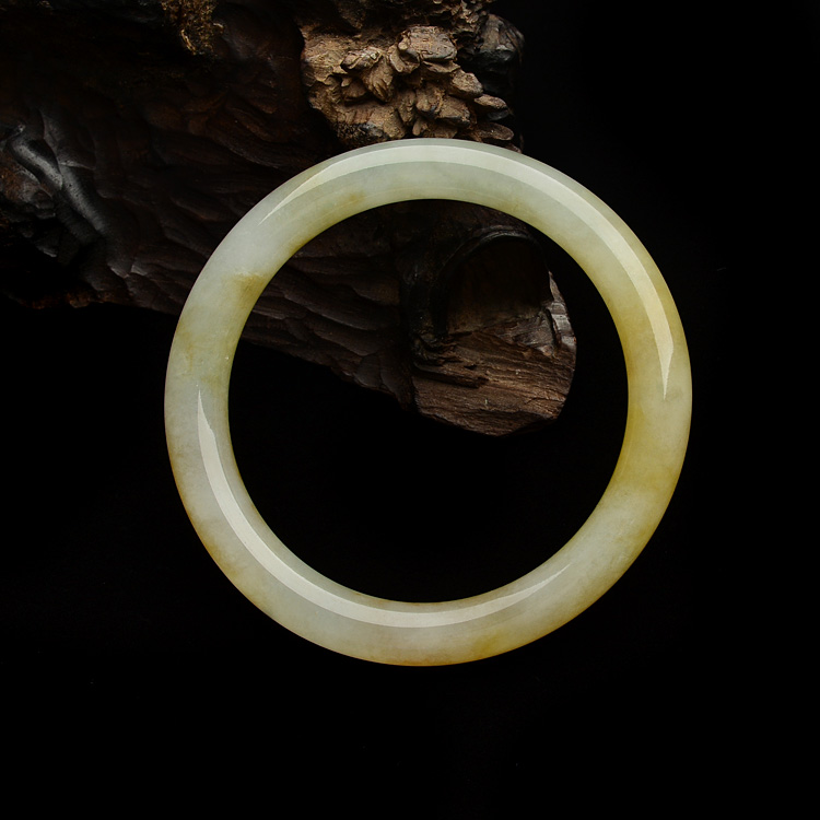 糯冰种黄翡圆条手镯(56mm)