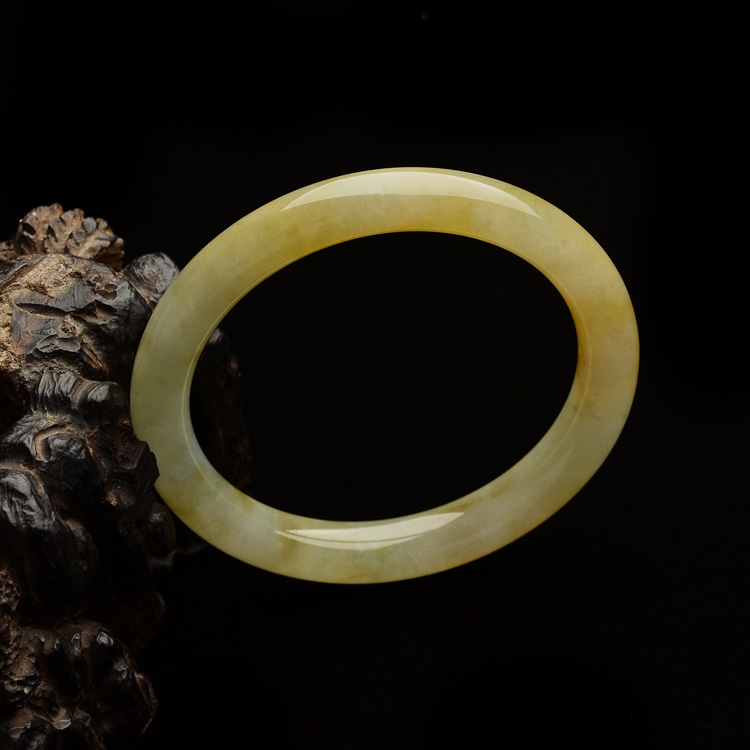 糯冰种黄翡圆条手镯(56mm)