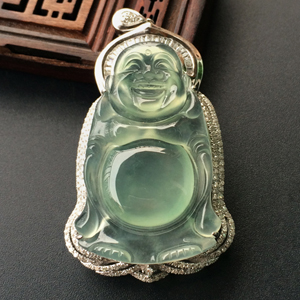 (超值推荐)冰种晴水镶白金钻石站佛胸坠