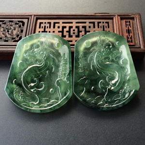 (超值推荐)冰种飘花龙牌挂件(一对)