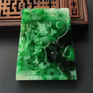 (超值推荐)糯冰种翠色梅竹双喜挂件