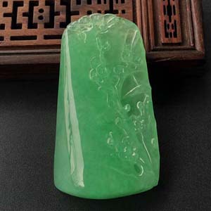 (超值推荐)糯冰种翠色竹梅双喜挂件