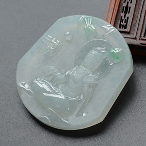 (超值推荐)冰种淡晴水略飘翠竹林观音挂件