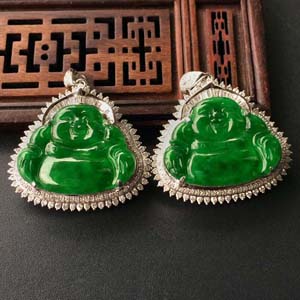 (超值推荐)冰种正阳绿镶白金钻石玉佛胸坠(单价)