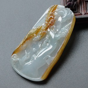 (超值推荐)糯冰种晴水褐黄翡喜上眉梢挂件