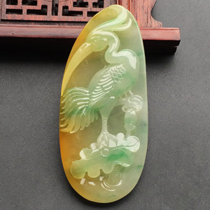 糯冰种黄翡飘花一路连科挂件