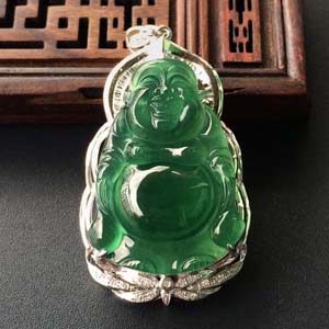 (超值推荐)冰种蓝水镶白金钻石站佛胸坠