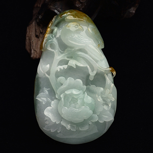 糯冰种晴水飘褐黄翡花开富贵挂件