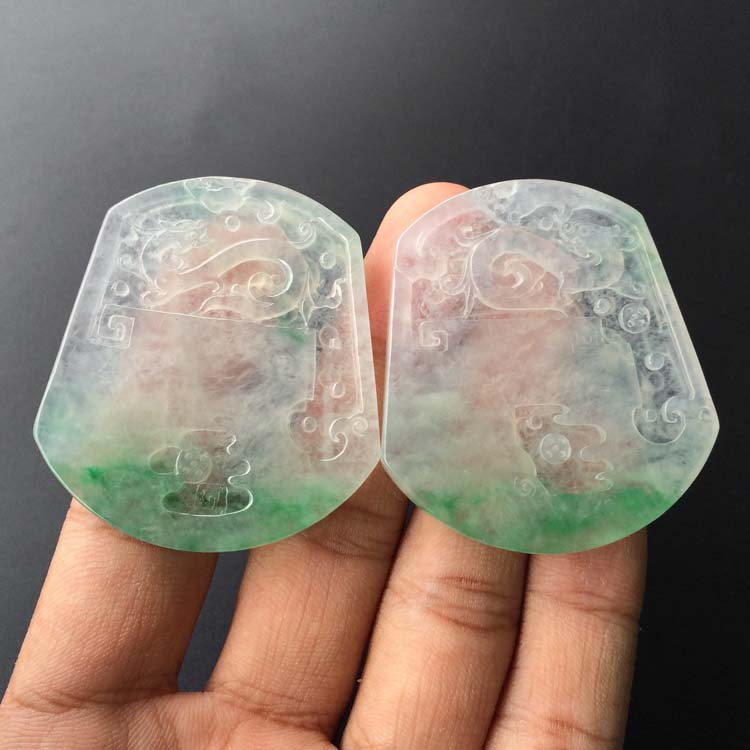 (超值推荐)冰种飘翠龙牌挂件(一对)
