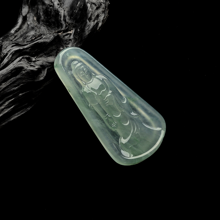(超值推荐)冰种晴水略飘花站观音挂件