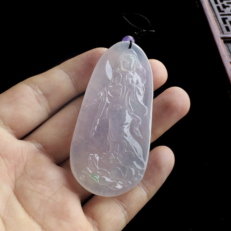 冰种淡紫罗兰飘翠站观音挂件