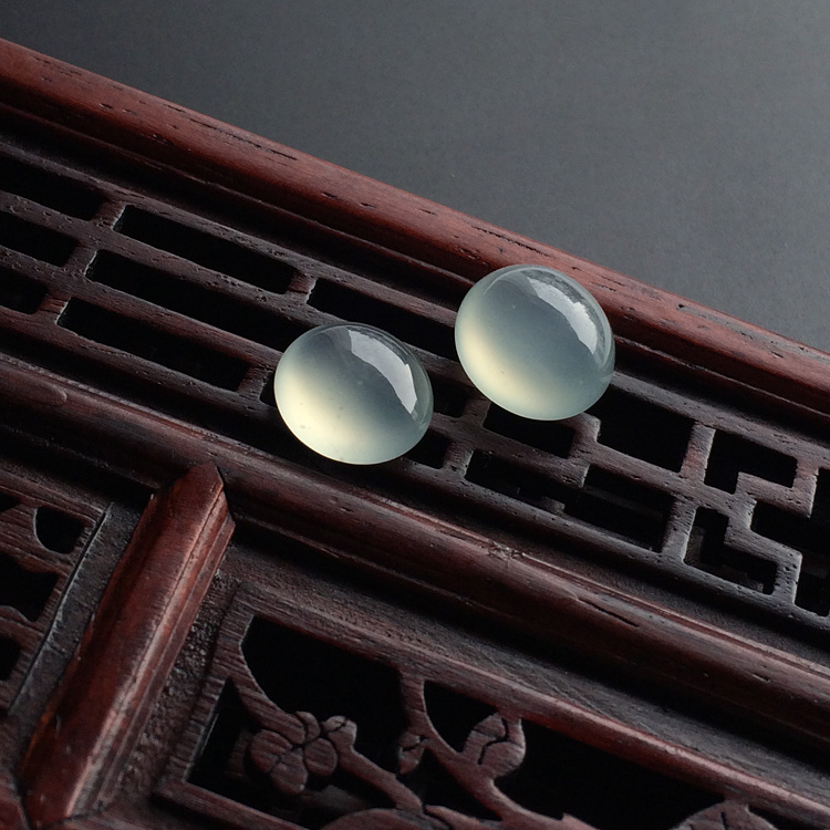 冰种淡晴水戒面(一对)